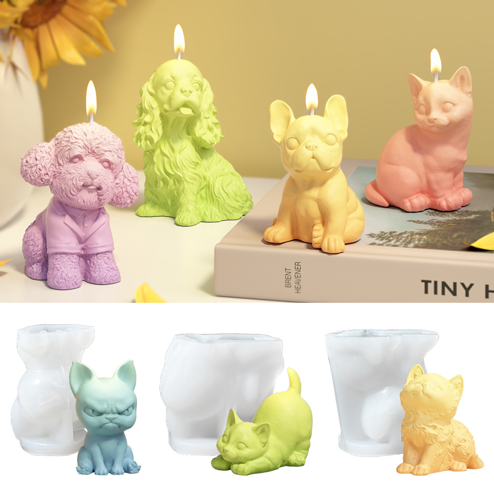 Soap Making Scents - นั่ง Labrador ลูกสุนัขแม่พิมพ์ซิลิโคนสําหรับกลิ่นเทียนสัตว์แมวเรซิ่นแม่พิมพ์ลูกแมวยิปซั่มทํา Smile Dog Shape