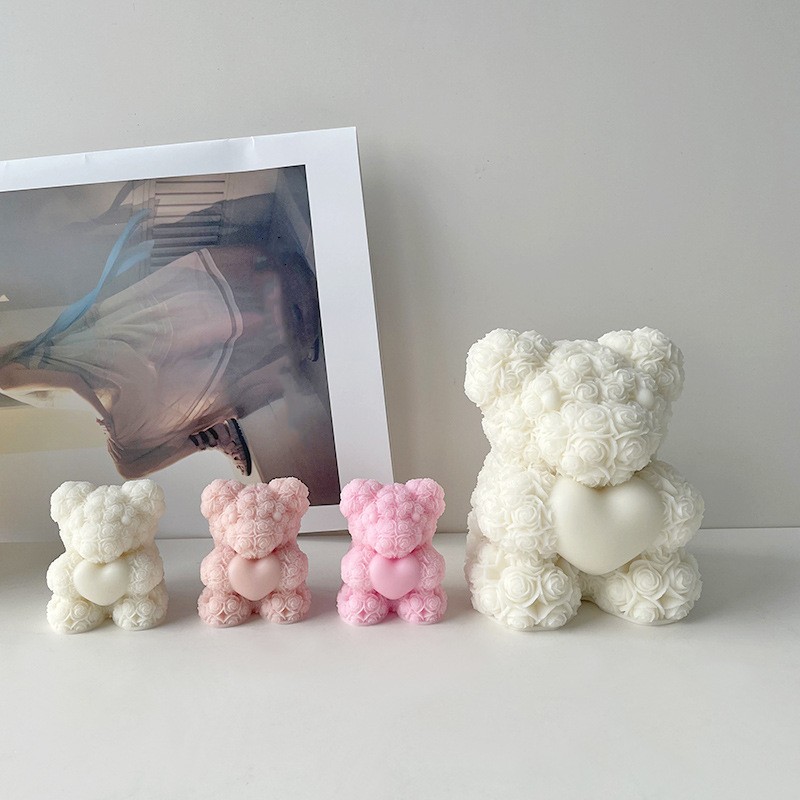 Soap Making Scents - วันวาเลนไทน์ Love Rose หมี 3D เทียนแม่พิมพ์ซิลิโคน