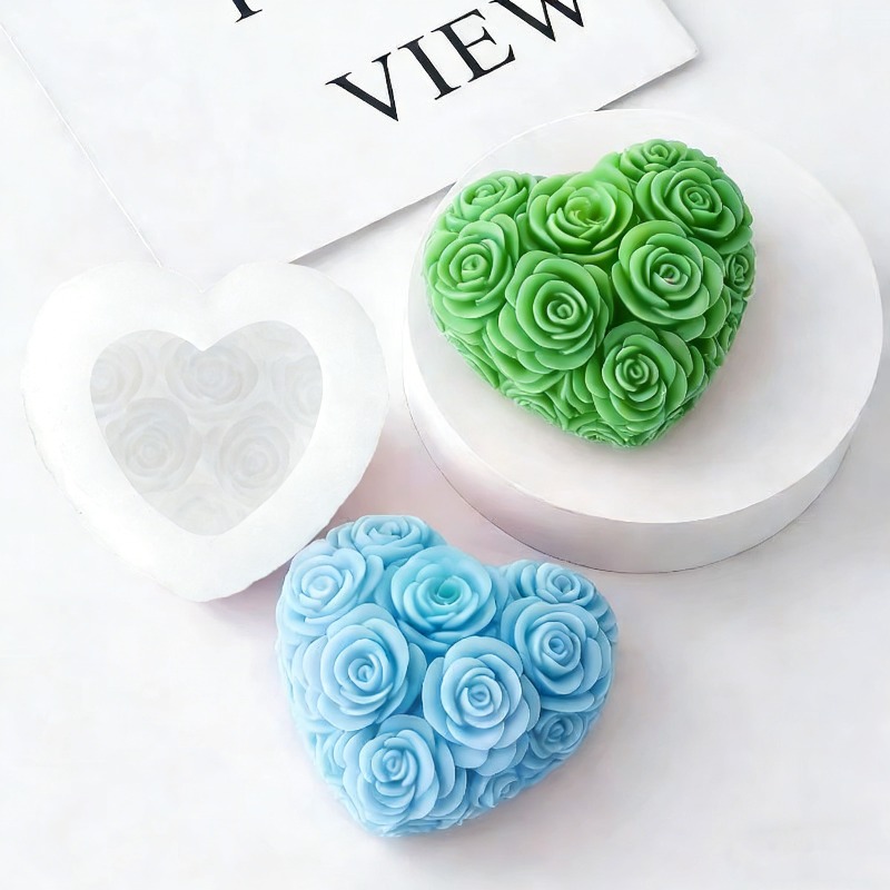 Soap Making Diy Kit - แม่พิมพ์ซิลิโคนสำหรับทำเทียนรูปดอกกุหลาบวาเลนไทน์ ทำสบู่ทำมือ วัสดุทำเทียน ปูนปลาสเตอร์ ดินเหนียว งานฝีมือ
