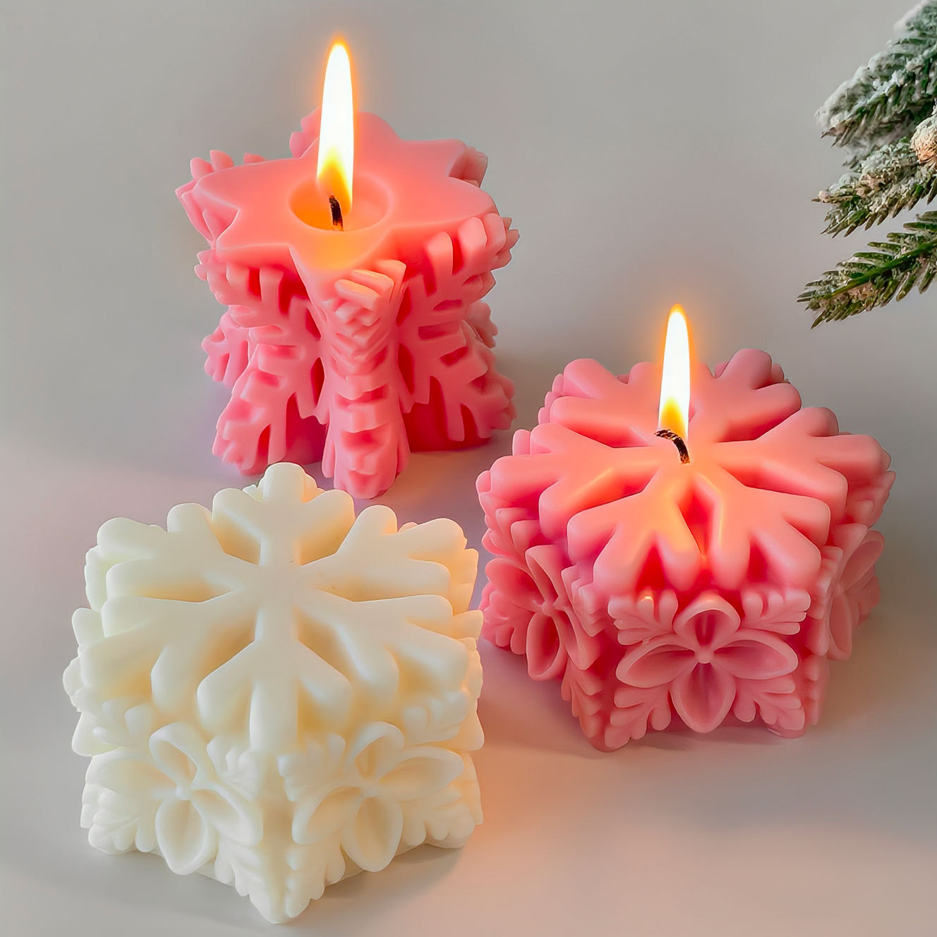 Soap Making Scents - คริสต์มาสเกล็ดหิมะเสาเทียนแม่พิมพ์ DIY เทียนสบู่ซิลิโคนแม่พิมพ์คริสต์มาสช็อกโกแลตขนมเบเกอรี่แม่พิมพ์
